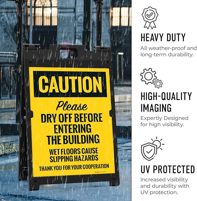 Caution Please Dry Off Wet Floor Sidewalk Sign Kit, 18x24 Inches, With A Frame Stand, Made in USA