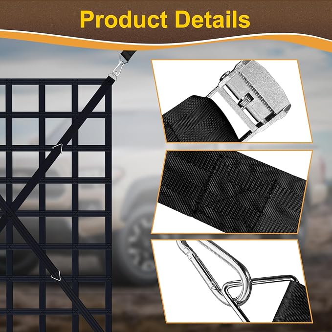 Cargo Net for Pickup Truck Bed, Heavy Duty 1100 lbs Capacity, Adjustable Cam Buckles & S-Hooks, Thick Herringbone Nylon, with Drawstring Storage Bag for Trailers and Trucks (66" x 50")