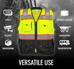 Global Glove GLO-099 Premium High-Visibility Surveyors Safety Vest, Lightweight and Breathable, Zipper Closure, 9 Pockets