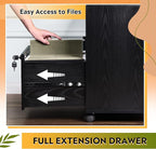 DEVAISE File Cabinet with Charging Station, 1-Drawer Lateral File Cabinets with Lock for Home Office, Wooden Rolling Printer Stand with Shelves, Black