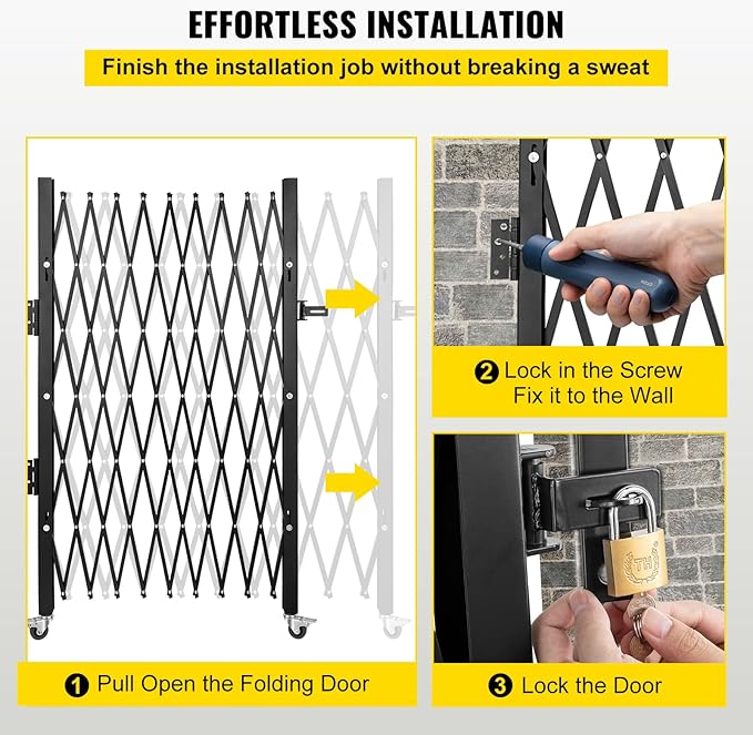 VEVOR Folding Security Door, 87" H x 85" W Accordion Gate, Steel Scissor Gate with Padlock