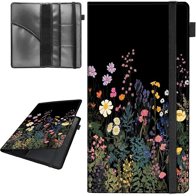 Car Registration and Insurance Holder,Leather Vehicle Glove Box Organizer Wallet for Document,Perfect for any Car,Truck,Motorcycle,Driver License,Trailer or Boat,Men & Women,Midnight Flowers