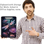 Clipboard with Storage, High Capacity Plastic Storage Clipboard with Low Profile Clip for Women Teachers Work, School & Office Supplies, Cute Pattern Decorative Clipboards, Dragonfly