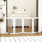 Freestanding Pet Gate - Foldable Wooden Dog Gate, 80 Inch Wide, 4 Panels, White