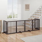 Brown Freestanding Foldable Pet Gate - 6 Panels, Metal Support Feet, Room Divider for Doorways & Bedroom