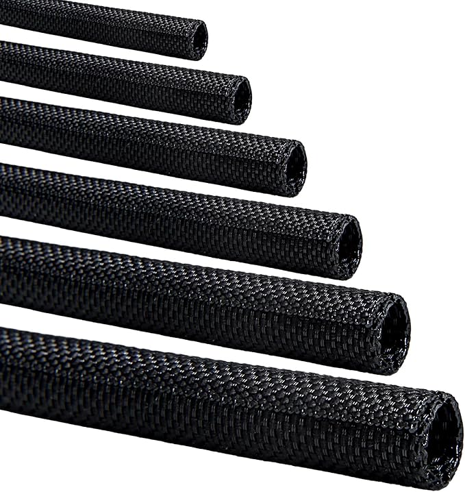 Split-Sleeve Wire Loom for High-Temperature Automotive Harness and Home Cable Management, 25ft - 1/2 inch Braided Cable Management Sleeve Cord Protector, Self-Wrapping Split Wire Loom