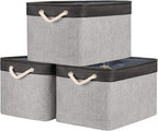 TheWarmHome Organization and Storage Basket for Shelves - 20x16x14 inch Jumbo 3 Pack Collapsible Storage Bins for Organizing, Fabric Storage Cubes for Organizer Gift Toy Closet (Black & Grey)