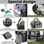 Extra large Cleaning Caddy Bag Built-in Sturdy Support Board, Cleaning Organizer with Detachable Divider, Cleaning Supply Tote with Adjustable Shoulder Strap (Grey, 19'' x 11'' x 11'')