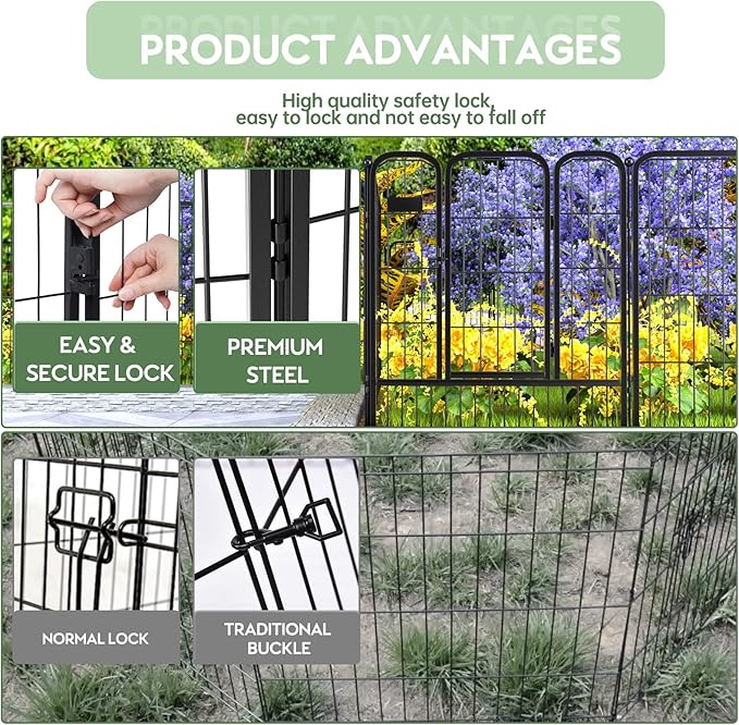 ZXMOTO Decorative Garden Fence 12 Pack for Dogs 32in (H) x 28ft (L) with Lock,Metal Wire Fencing Border Animal Barrier,Flower Bed Border for Landscape Patio Yard Outdoor