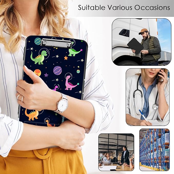 Clipboard with Storage,Office Supplies Nursing Clipboards Folder with Pen Holder Plastic Storage ClipBoard Foldable for Teacher Nurse,Dinosaurs Planet