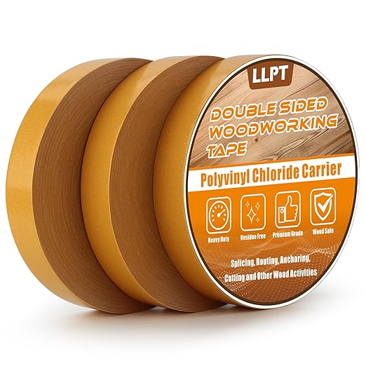 LLPT Double Sided Woodworking Tape 1" x 150Ft Each 3 Pack Double Face Turner Woodworker Adhesive Tape Removable Residue Free for Wood Template (WT10150Y3)