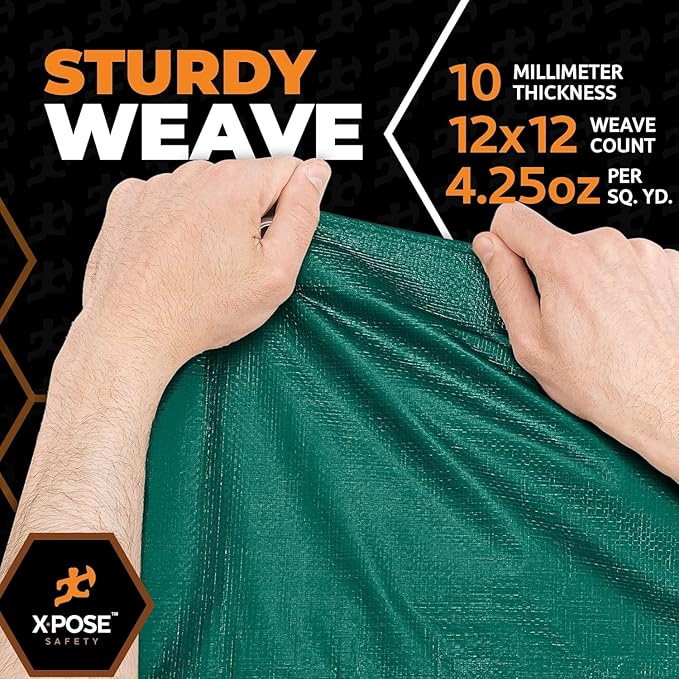 Heavy Duty Poly Tarp 20' x 40' - Bulk Full Pallet (60 Pack) Thick Waterproof, UV Blocking Protective Cover - Reversible Green & Black - 10 Mil Thick Polyethylene - by Xpose Safety