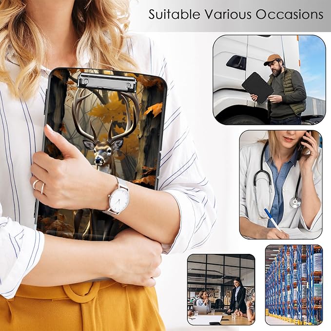 Clipboard with Storage,Office Supplies Nursing Clipboards Folder with Pen Holder Plastic Storage ClipBoard Foldable for Teacher Nurse,Camouflage Forest Deer