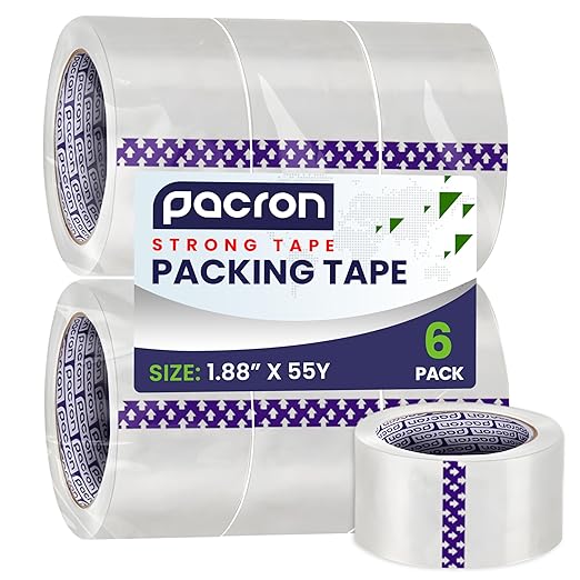 Clear Packing Tape - 6 Heavy-Duty Wrapping Tape - 55-Yard Length, 330 Total Yards 1.88-Inch Wide Strong Adhesive Rolls for Moving Boxes, Office Packaging, Storage Organization & Warehouse Shipping