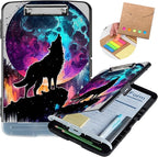 Clipboard with Storage,Heavy Duty Plastic Storage Clipboard with Low Profile Clip,Teacher Must Haves,Office Supplies,Planet Wolf