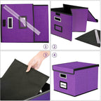 Huolewa File Organizer Box with Lid, Collapsible File Folder Organizer for Office Document Storage, Filing Box with Plastic Slide for Letter Size Hanging File Folders(1 Pack, Purple)