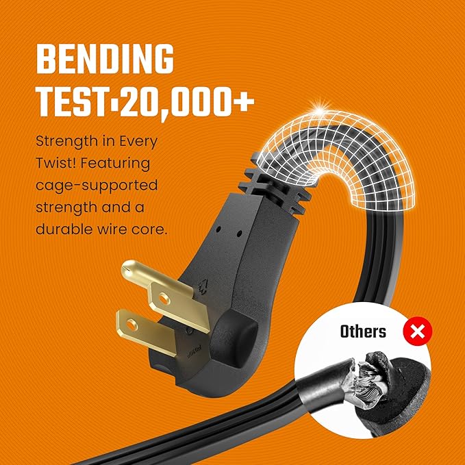 Black Extension Cord Flat 8ft for Indoor Use by Bindmaster- UL-Listed 3-Prong Power Cord- Space-Saving Flat Angled Extension Cord- Grounded Outlet Extension Wire