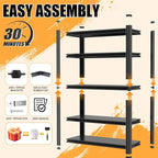 72" H Garage Shelving, Heavy Duty Storage Shelves, Garage Storage Shelves, Adjustable 5 Tier Metal Shelving Unit, Utility Shelves for Warehouse Backyard, 72" H×36" W×16" D