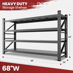 68" Wide Industrial Storage Shelves, 8000LBS Garage Shelving Heavy Duty, Standing Shelf Units, 4 Tier Metal Adjustable Storage Shelving Rack for Shop Warehouse Basement, 68'' W x 24''D x 63.5'' H