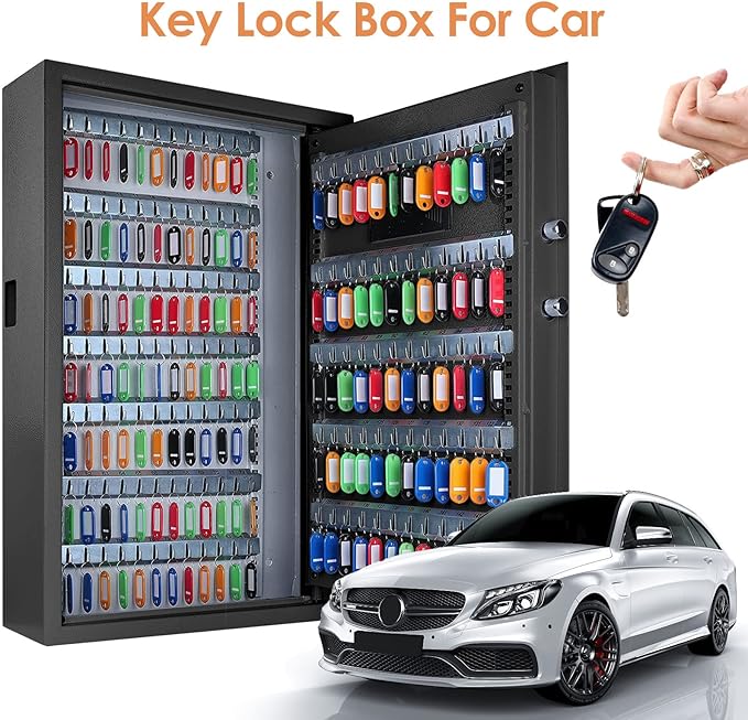 144 Position Key Lock Box Wall Mount with Combination Lock, Digital Key Cabinet Wall Mount, Adjustable Key Safe for Car, Hotels, Office, House