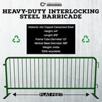 Angry Bull Barricades Metal Interlocking Steel Barricade (8.5 Ft. Heavy Duty, Flat Feet, Green Powder Coated, Set of 20)