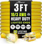 3ft Outdoor/Indoor Extension Cord 10/3 Gauge Ultra Heavy Duty 3 Prong SJTW, Waterproof, ETL Listed, Flexible Cold-Resistant Long Power Cord,15A 125V 1875W, Yellow by LifeSupplyUSA