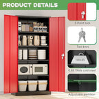 INTERGREAT Metal Storage Cabinet,72" Steel Lockable File Cabinet with Locking Doors and Adjustable Shelves,Locking Tool Cabinets for Office,Home,Garage,Gym,School (Black Red)