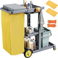 DWVO Janitorial Cart on Wheels, Cleaning Carts, Housekeeping Cart, 3 Shelf Commercial Traditional Plastic Janitor Carts, with 2 Yellow 25 Gallon Vinyl Bag & Rubber Gloves for Restaurant Hotel Home