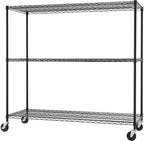 Trinity Basics 3-Tier Adjustable Wire Shelving with Wheels for Kitchen Organization, Garage Storage, Laundry Room, NSF Certified, 600 to 1350 Pound Capacity, 60” by 24” by 54”, Black