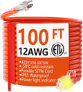 HUANCHAIN 12/3 Gauge Heavy Duty Outdoor Extension Cord 100 ft Waterproof with Lighted end, Flexible Cold-Resistant 3 Prong Electric Cord Outside, 15Amp 1875W 12AWG SJTW, Orange, ETL