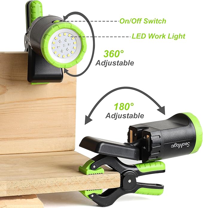 2-Pack Rechargeable LED Work Lights, 360-Degree Adjustable Spotlights with Magnetic Base, Clamp Lights for Barbecue, Workshop, Construction Site, Car Repairing and Home Using