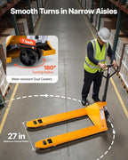 VEVOR Pallet Jack, 5500 lbs Load Capacity, Manual Pallet Truck with 48L x 27W Inch Forks for Material Handling, 3.35-7.1 Inch Fork Lift Height Range, Suitable for Warehouse, Supermarket, Manufacturing
