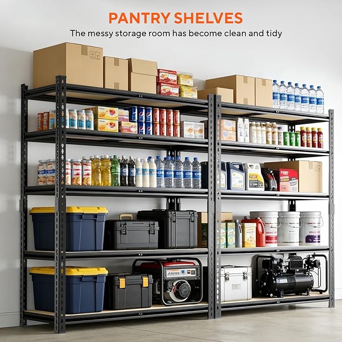 5 Tier Garage Shelving, Adjustable Heavy Duty Garage Shelves,Metal Storage Shelves Unit for Basement,Warehouse,Pantry Kitchen