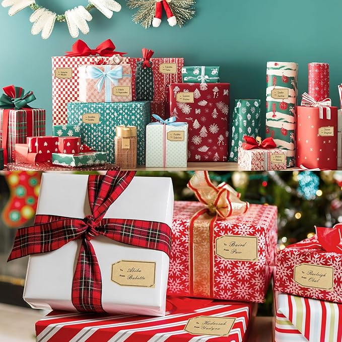 600PCS Gift Tag Stickers, 1.18" x 2" Christmas Gift Tags Stickers Brown Kraft to and from Gifts Labels Self Adhesive Christmas Labels Holiday Present Label, Perforated line Design