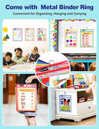 SUNEE 6 Packs Oversized Reusable Dry Erase Pocket Sleeves with Binder Ring, 6 Assorted Colors 10x14 Ticket Holders, Clear Plastic Sheet Protectors, Teacher School Classroom Supplies