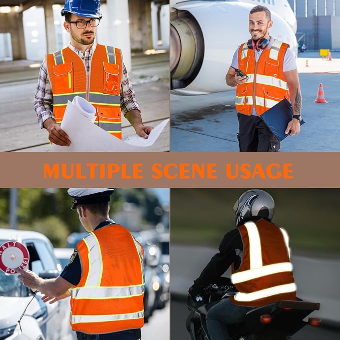 High Visibility Safety Vest - Reflective Breathable Mesh with 9 Pockets, Front Zipper for Men & Women - Meets ANSI/ISEA Standards