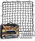 Seven Sparta 4’ x 4’ Large Cargo Net for Pickup Truck Bed Stretches to 7' x 7' for Truck Bed, Trailer, Trunk, SUV with 12 Bonus D Clip Carabiners Cargo Net for Large Loads (Black, 4'x4')