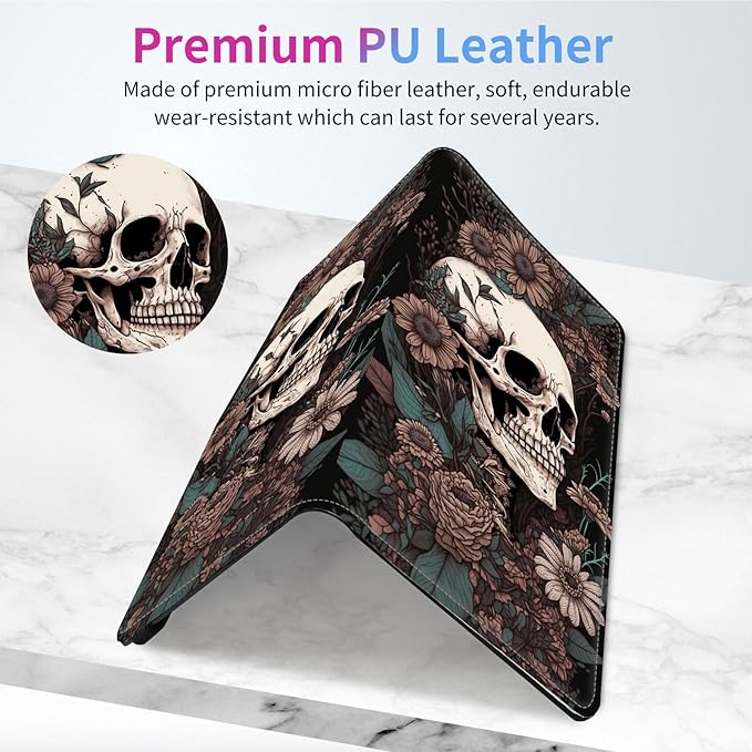 Car Registration and Insurance Holder,Leather Insurance License and Registration Card Holder for Car Glove Box, Auto Truck Document Holder Organizer for Men Women,Skull Flowers