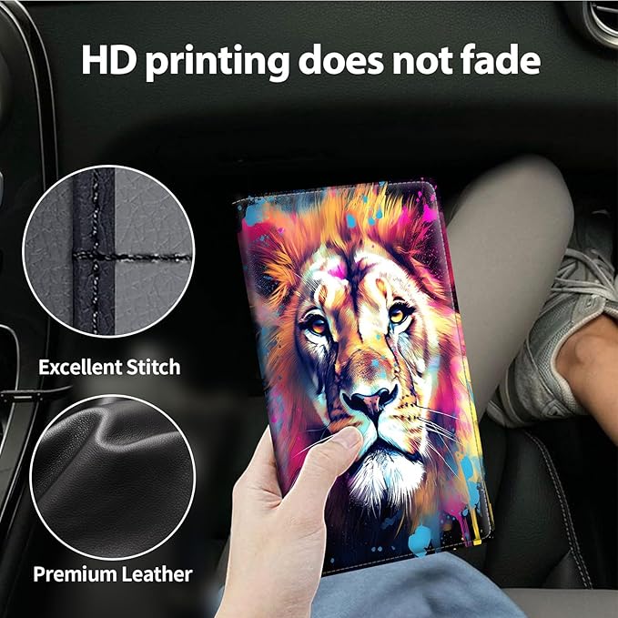 Car Registration and Insurance Holder, Leather Car Glove Box Organizer, Cool Car Accessories for ID, Driver's License Cards & Essential Document,business cards,Men&Women,Watercolor Lion