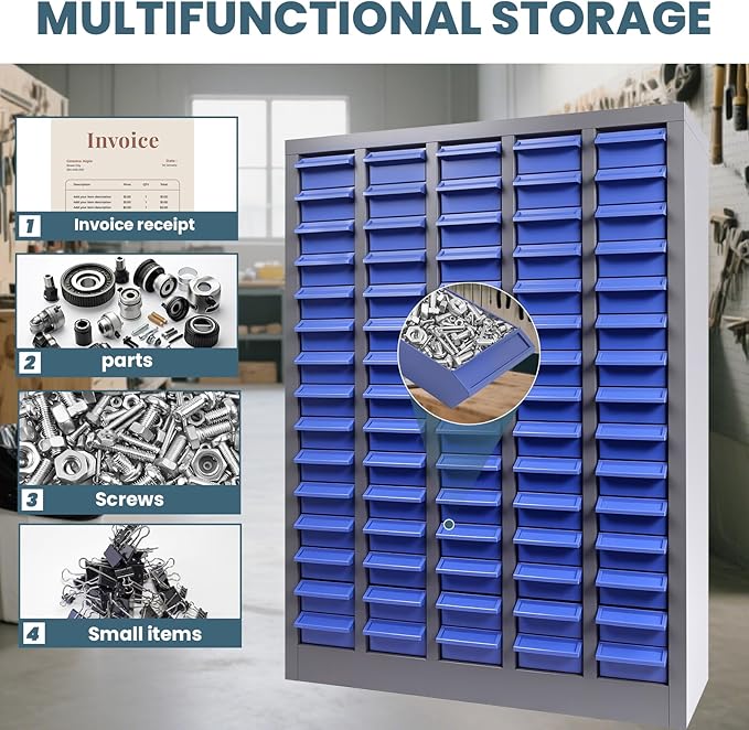 Part Cabinet with 75 Drawers, Shelves & Label Stickers - Bolt and Nut Organizer Bolt Bin Cabinets, Stainless Steel Tool Storage Cabinet for Hardware Organization Small Items and Parts (75 Drawers)