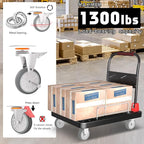 Platform Trucks Flatbed Cart Heavy Duty with Brake Wheels & Fence Foldable Hand Cart 1300lbs Capacity 36"x24" Moving Dolly for Furniture/Office/Groceries/Garage, Black