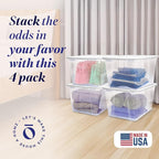 HOMZ 4-Pack Snaplock, Large Clear Plastic Storage Organizer Bins w/Lids, 56 Quart, White - Stackable Container Boxes for Bedroom, Bathroom, Garage, and Office Organization