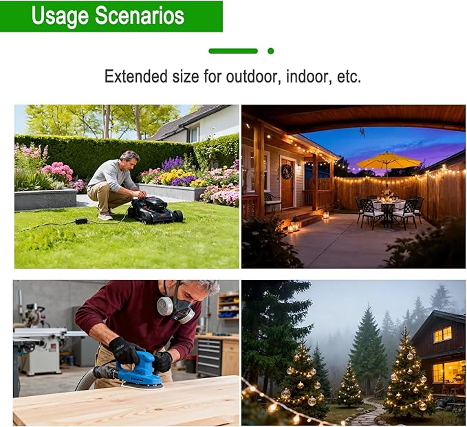 Extension Cord 50 Ft-2 Prong Outdoor Extension Cord,16AWG 13A 1625W Waterproof Extension Cable for Garden, Lawn, Outdoor Power Tools（Black）