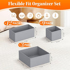 Drawer Organizer Clothes, 24 Pack Drawer Organizers and Underwear Organizer for Nursery, Dividers Clothes Organizer, Closet Organization and Foldable Storage Bins for Socks, Bra, Tie, Grey