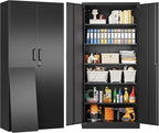 Metal Storage Cabinet with 2 Doors and 6 Shelves,Black Metal Cabinet with Lock,71" Lockable Garage Storage Cabinets,Locking File Cabinet,Steel Tool Cabinets for Home,Office,Garage,Shop,School