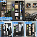 SUXXAN Broom Closet Storage Cabinet 71.4"x 33.9"x16.9", Metal Cleaning Cabinets with Hooks and Hanging Rods, Lockable Cabinet with Pegboard, Adjustable Shelf,for Garage, Laundry Room