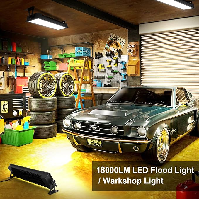 FastDeng LED Shop Light, 150W 18000lm 5000K Daylight LED Garage Light, IP66 Waterproof Outdoor Flood Light with US Plug 10FT Cord and Switch for Workshop Yard Factory Area High Bay Lighting