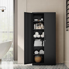 Metal Storage Cabinet-72” Tall Steel File Cabinet with Lockable Doors and Adjustable Shelves-Black Steel Storage Cabinet for Home, School, Office, Garage