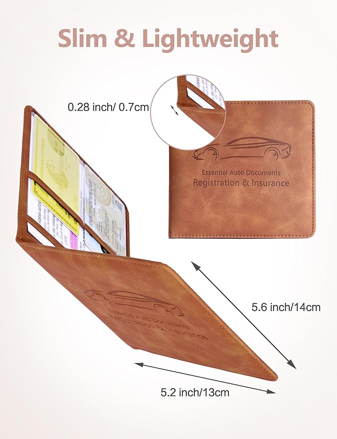 Mymazn Car Registration and Insurance Holder, Faux Leather Glove Box Organizer with Magnetic Closure for Driver's License & Essential Documents, Vintage Brown