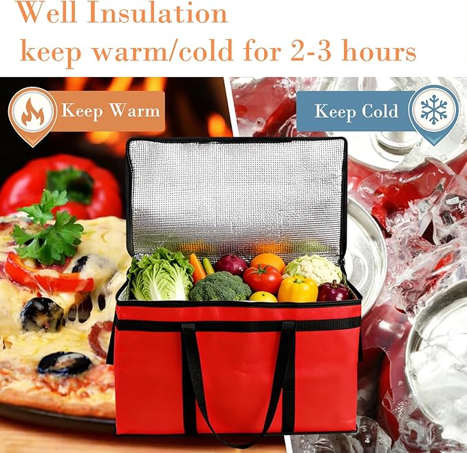 Insulated Bags for Food Delivery, XXXL Pizza Delivery Bags for Hot and Cold Food, Large Capacity Reusable Cooler Bag Keep Food Warm for Grocery Shopping and Catering, Doordash, Travel